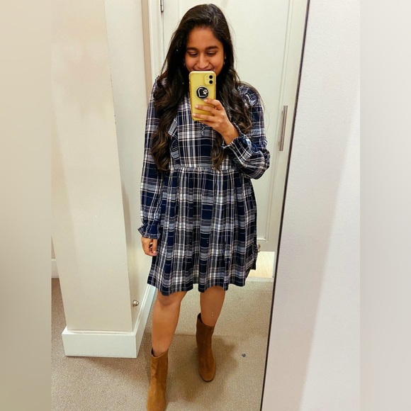 LOFT Blue Plaid Ruffle Dress‎ size S - Picture 2 of 12